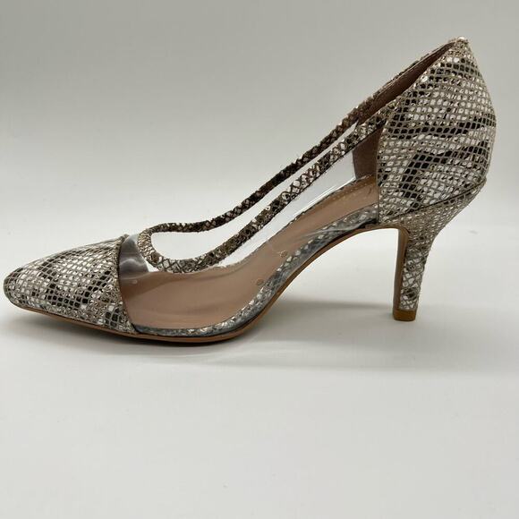 Journee Women 9 Gray Genuine Leather Gabbie Snake‎ Embossed Pointed Toe Pump - Picture 2 of 14